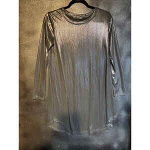 Silver Metallic Sheen Dress Coquette Festival Season Long sleeve Holiday Party